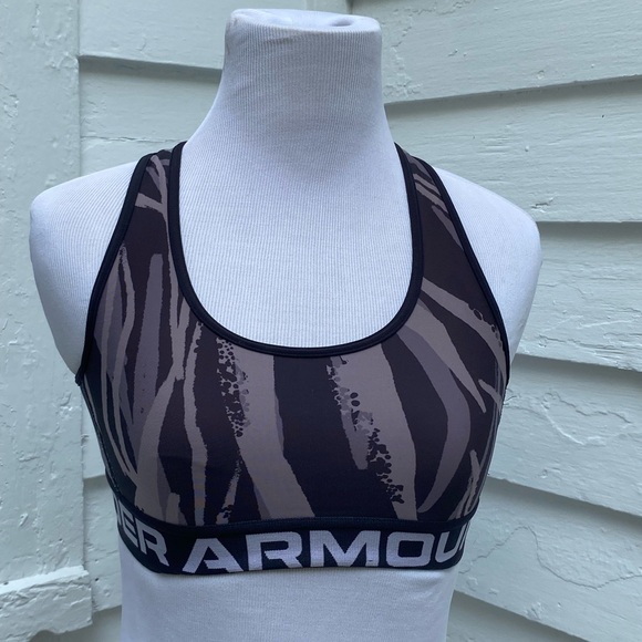 Under Armour Women's Zebra Camo Pattern Compression Sports Bra - Black and Brown - Picture 1 of 5